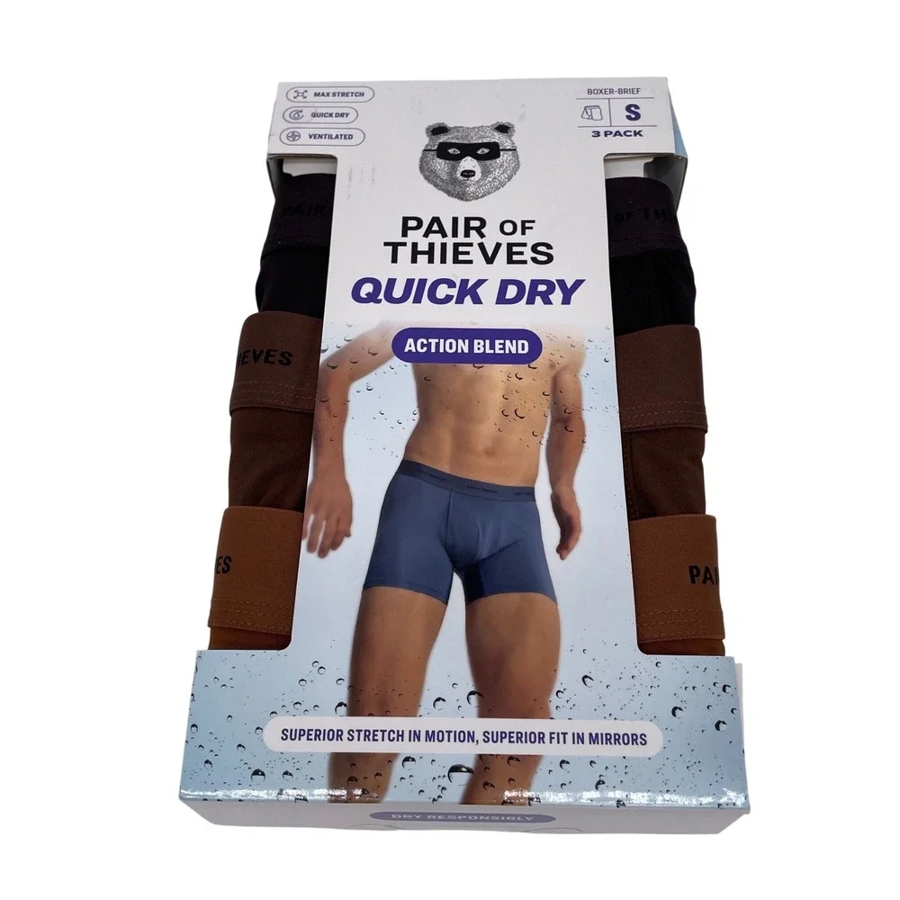 Pair of Thieves Men's Brown Quick Dry Action Blend Boxer Briefs 3 Pack Size S